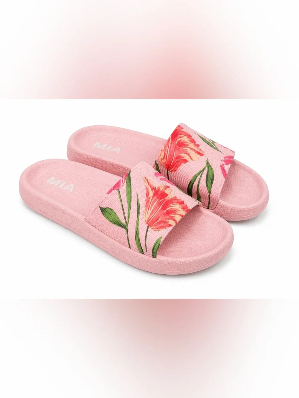 NIB MIA Little Lexa Girls 1 Pink Floral Pool Slide Sandals Cottagecore Tulip